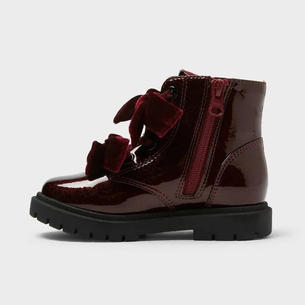 Cat & Jack Toddler Estes Shimmer Combat Boots Burgundy 7 NWT